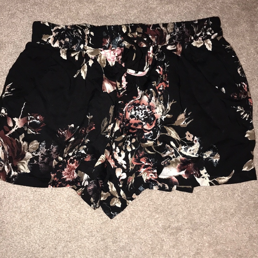 Black and rose floral shorts